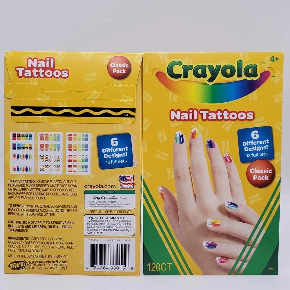Crayola Classic Nail Décor Tattoo Pouch - 6 Different Designs, 12 Full Sets -2Pk